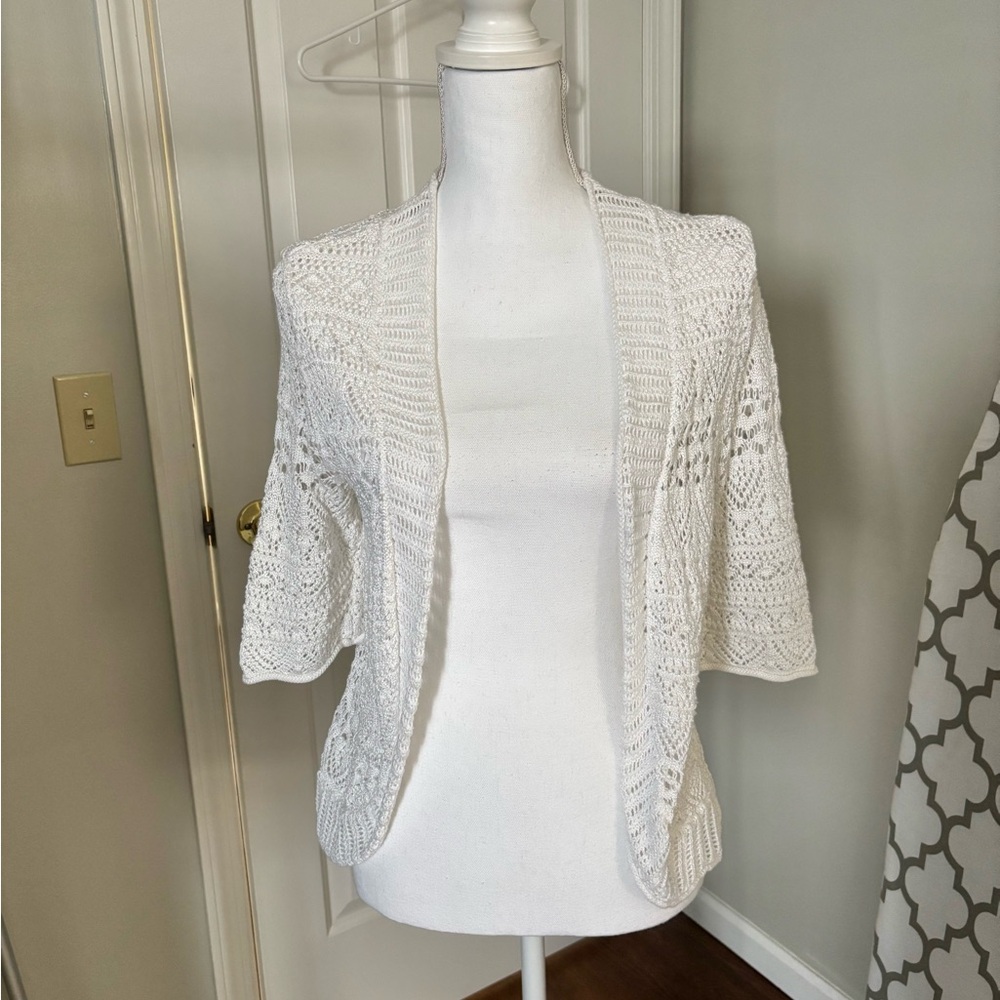 JM Collection White Open-Front Knit Sweater
